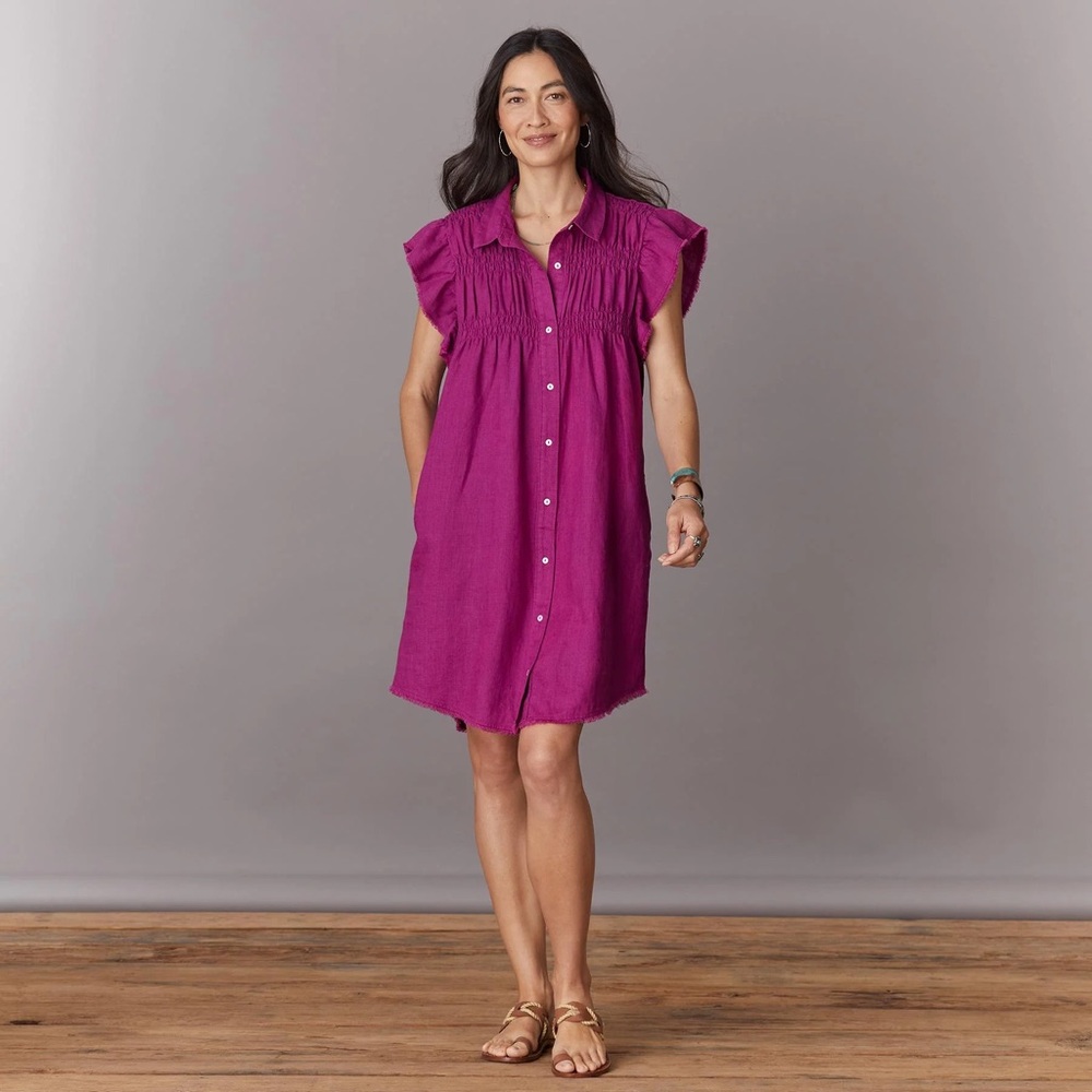 Sundance Magenta Violet Linen Button-Down Sunset Dress Small
